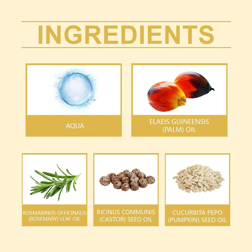 Ingredients highlight Batana Oil with rosemary castor pumpkin seed.