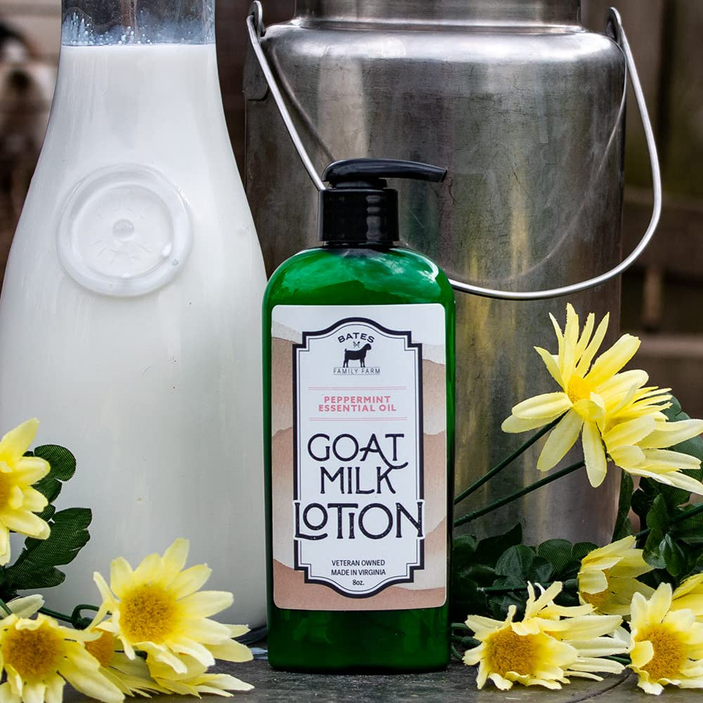 Bates Family Farm Goat Milk Lotion peppermint texture closeup showing creamy absorption.