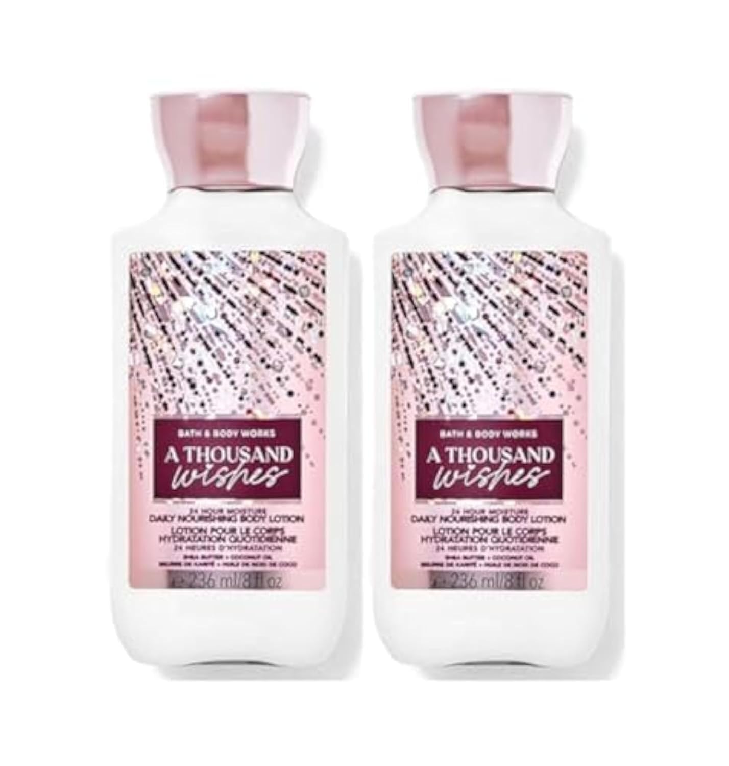 Bath and Body Works A Thousand Wishes bottle close-up for smooth, hydrated skin