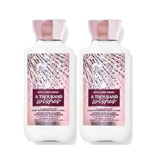 Bath and Body Works A Thousand Wishes bottle close-up for smooth, hydrated skin