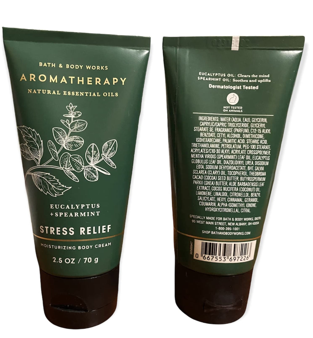 Bath and Body Works aromatherapy eucalyptus spearmint travel-size cream for refreshing skin care on the go.
