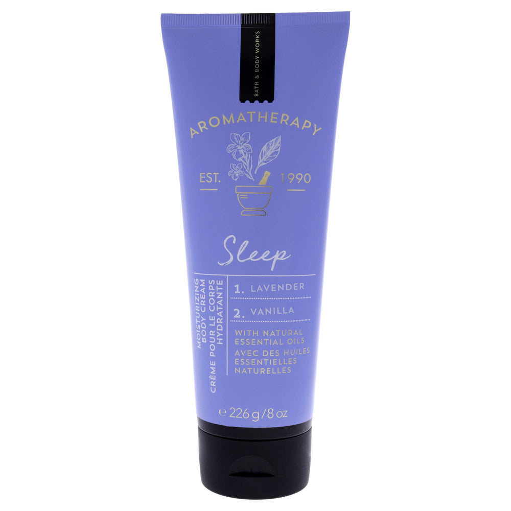 Bath & Body Works Aromatherapy Sleep lavender-vanilla cream jar for nightly hydration.