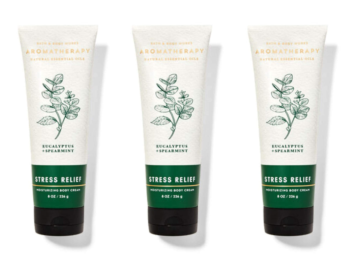 Bath and Body Works Stress Relief tubes with eucalyptus spearmint for soothing mood and deep hydration