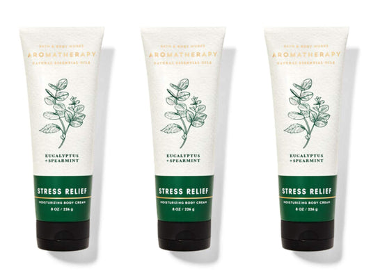 Bath and Body Works Stress Relief tubes with eucalyptus spearmint for soothing mood and deep hydration