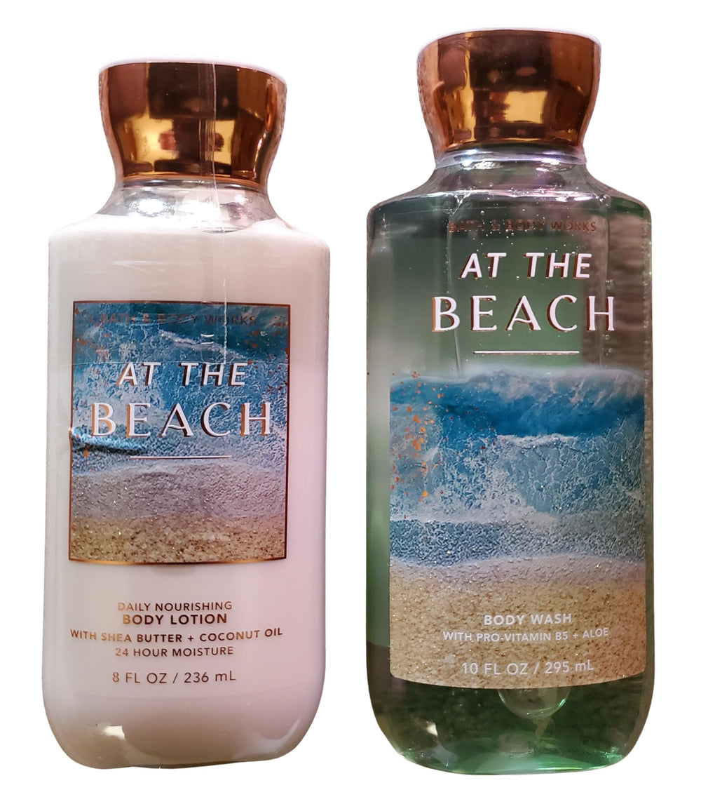 Bath & Body Works At The Beach lotion bottle pour, quick absorption for everyday moisture.
