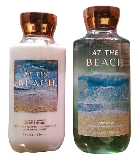 Bath & Body Works At The Beach lotion bottle pour, quick absorption for everyday moisture.