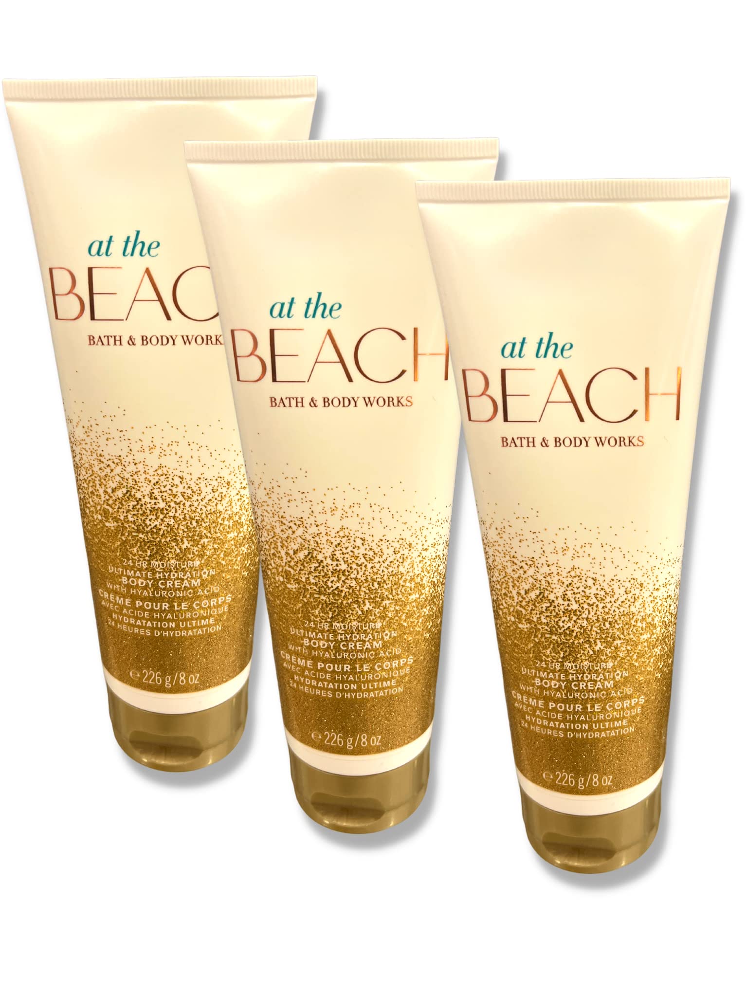 Bath & Body Works At The Beach 3-pack packaging image showing rich hydration for dry skin