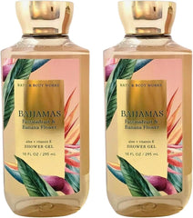 Bath & Body Works Bahamas Passionfruit Banana Flower bottle front, vibrant fragrance for uplifting showers.