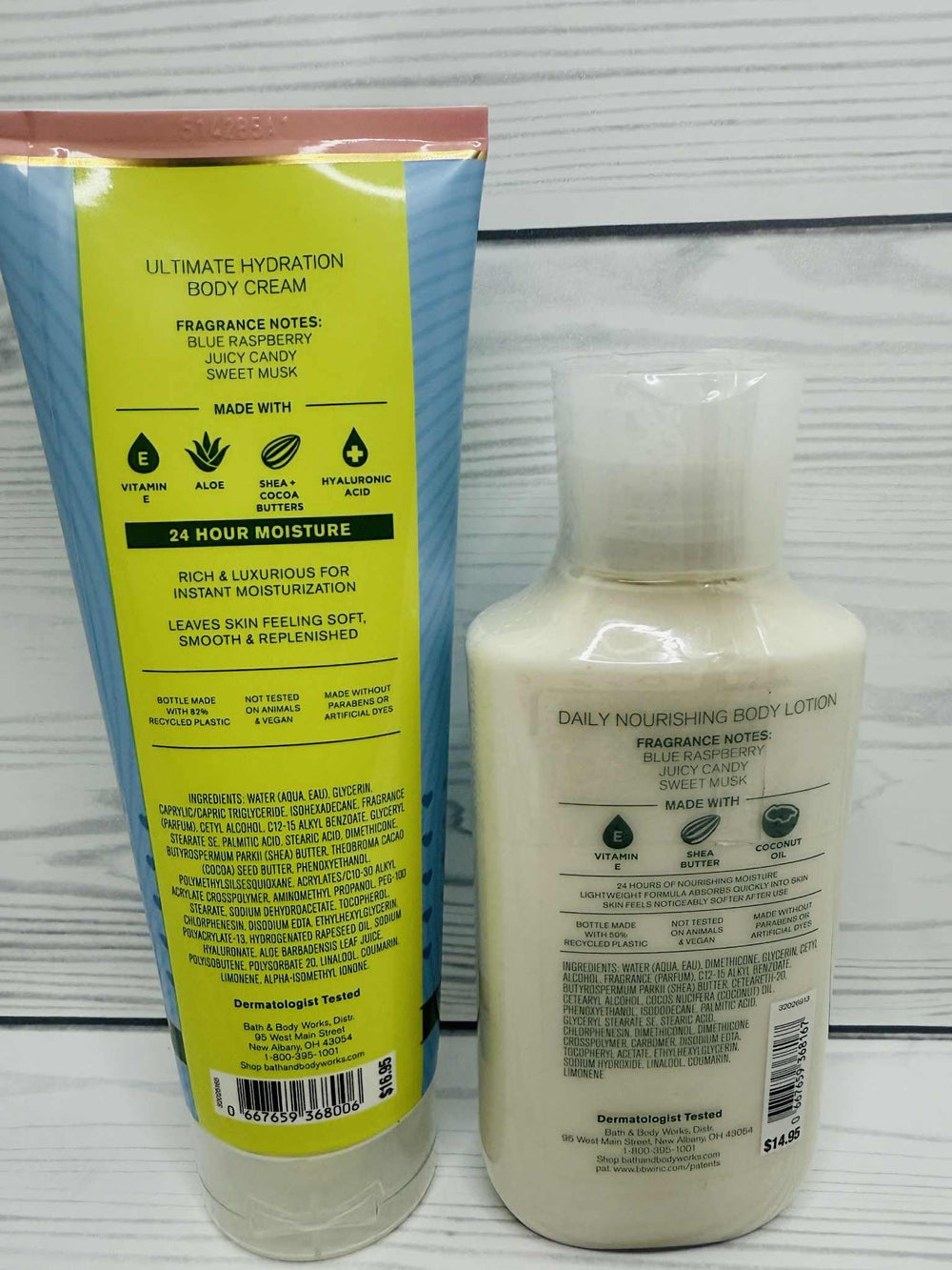 Bath & Body Works Blue Raspberry Burst packaging set featuring two products.