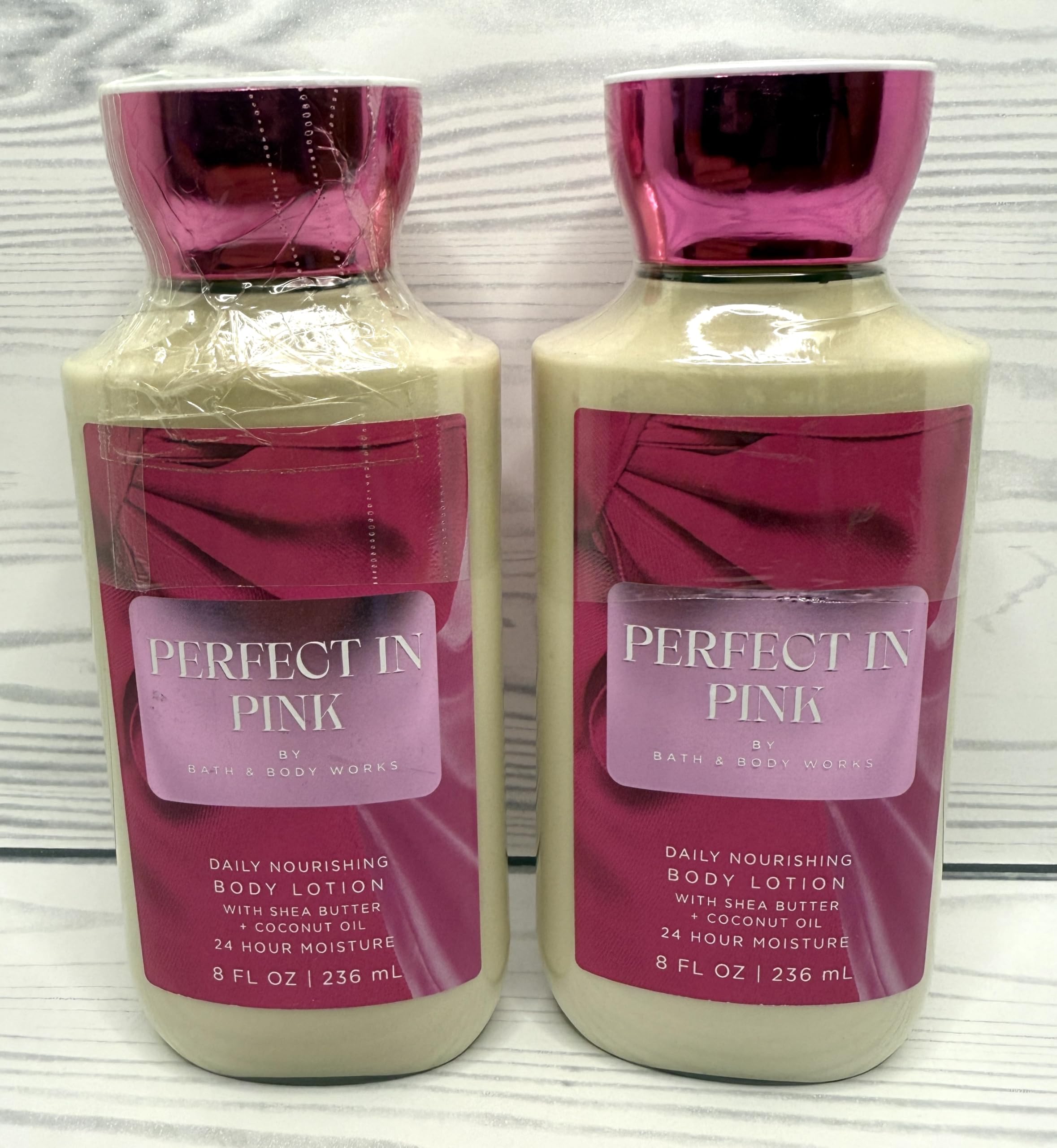 Packaging variation of Bath and Body Works Body Perfect in Pink lotion in a 2-pack for convenient use.