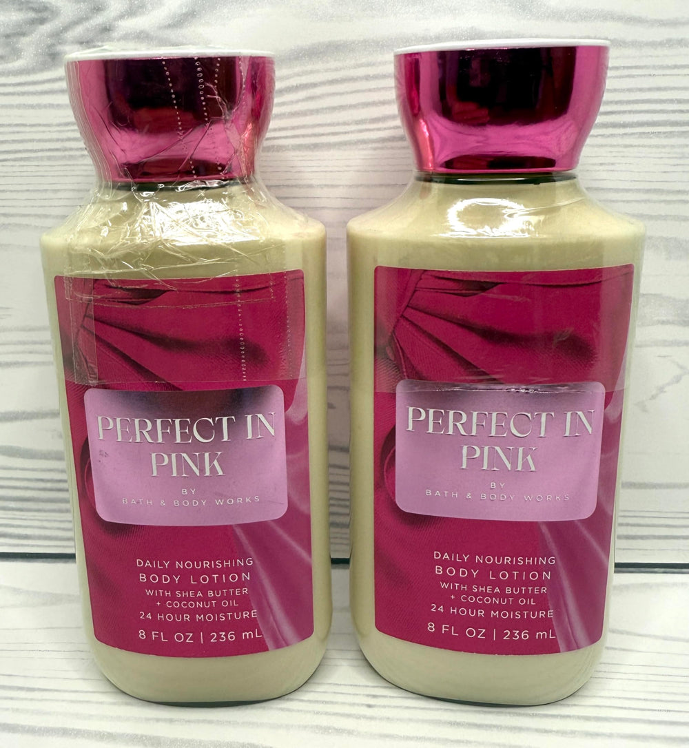 Packaging variation of Bath and Body Works Body Perfect in Pink lotion in a 2-pack for convenient use.