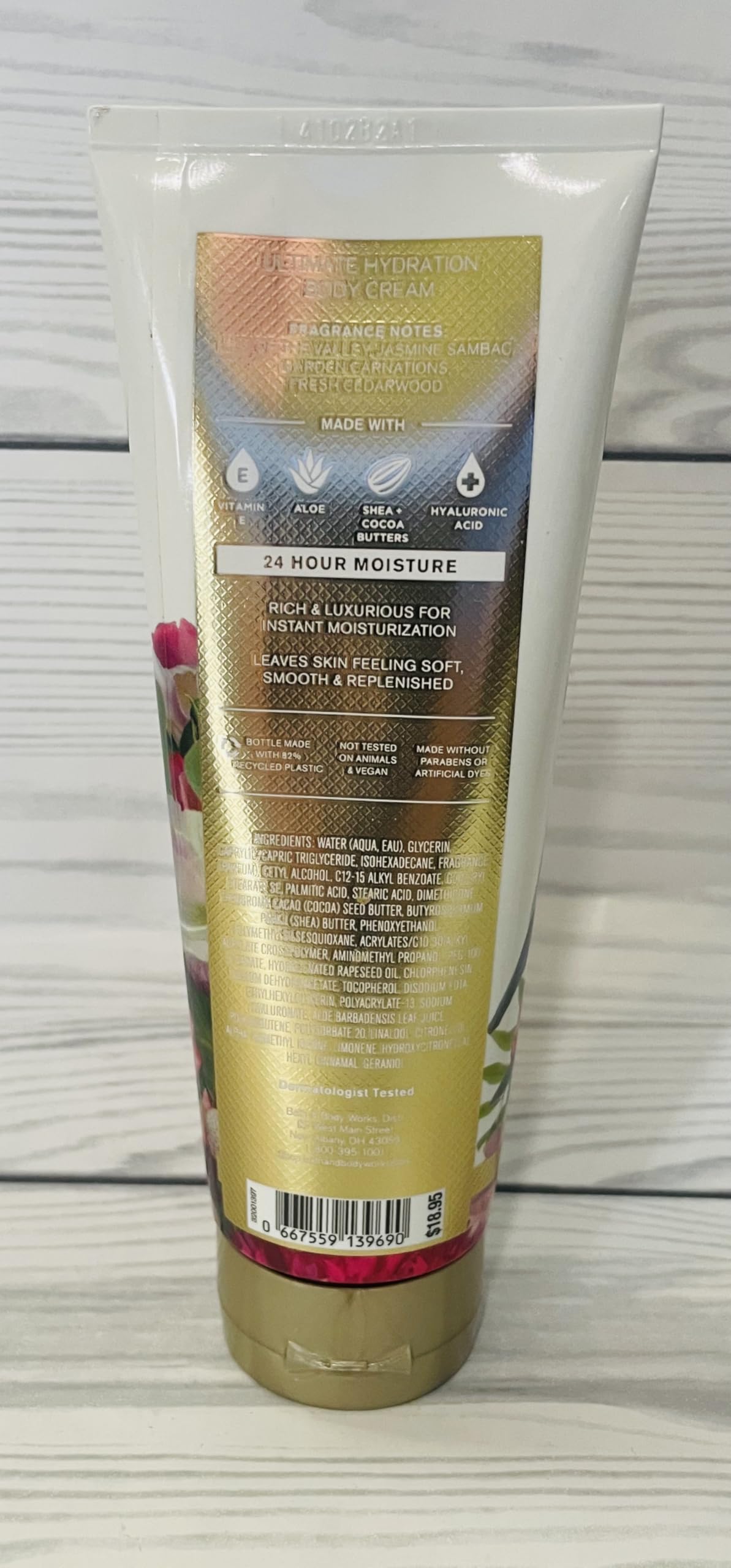 Brightest Bloom body cream texture close-up shows creamy hydration for daily skincare.