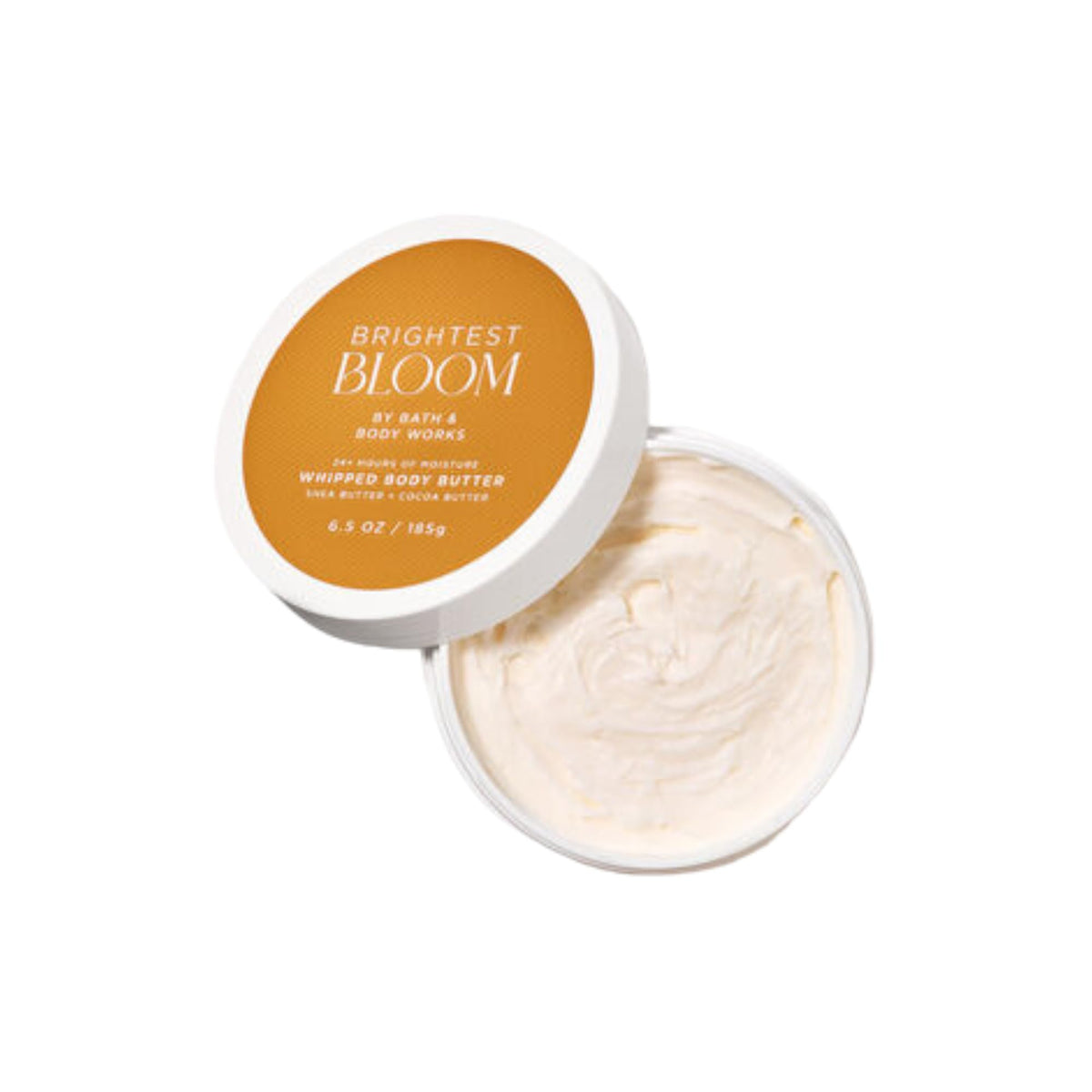 Bath & Body Works Brightest Bloom whipped body butter jar showing rich moisture and radiant glow.