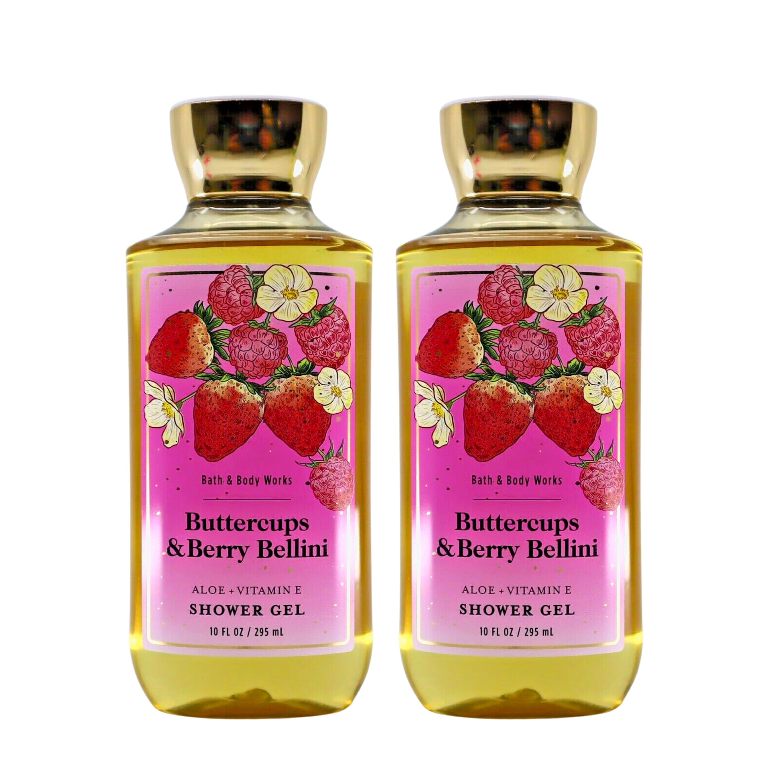 Bath & Body Works Buttercups Berry Bellini shower gel 2-pack for refreshing cleanse and uplifting mood.