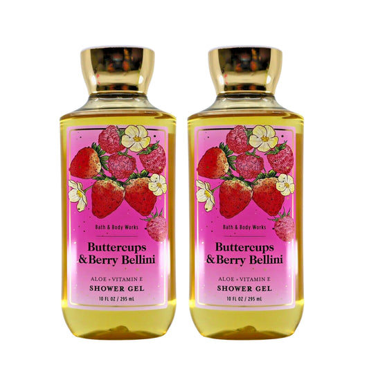 Bath & Body Works Buttercups Berry Bellini shower gel 2-pack for refreshing cleanse and uplifting mood.