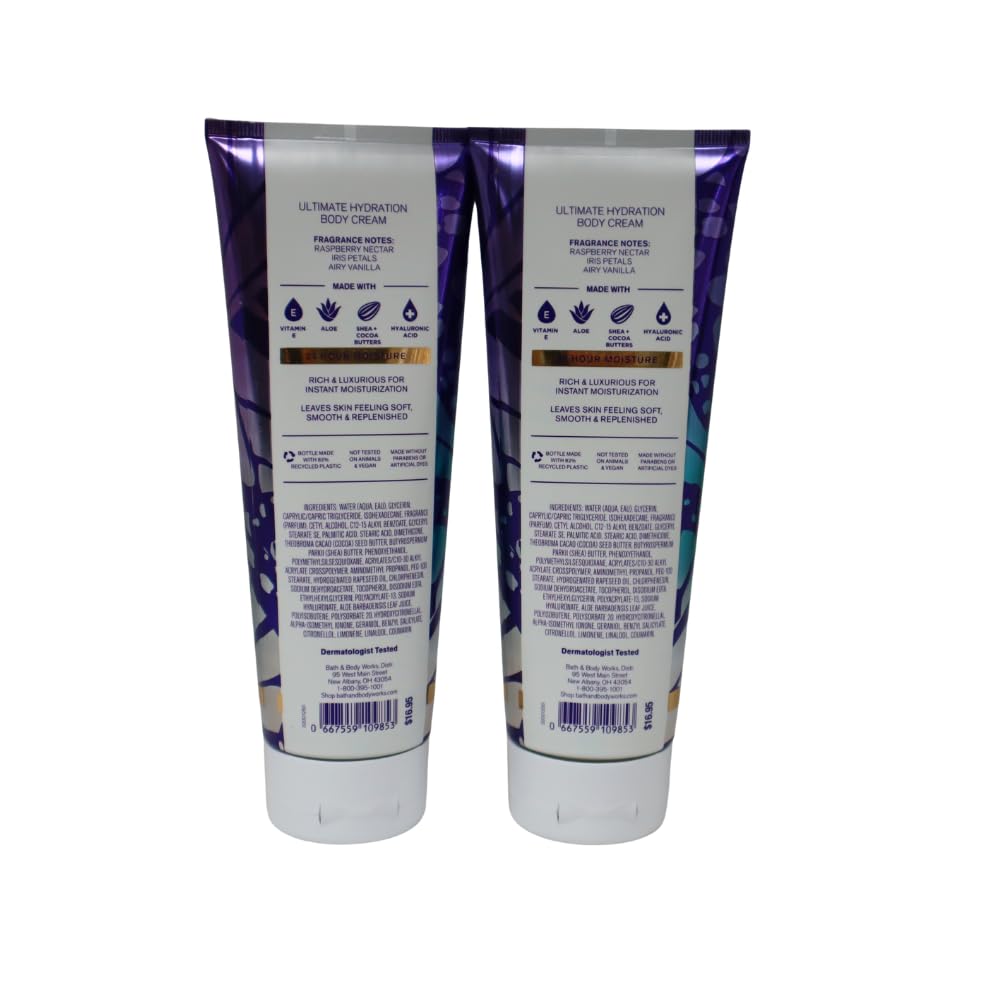 Ingredients blend featuring vitamin E, aloe, shea, cocoa butter, hyaluronic acid.