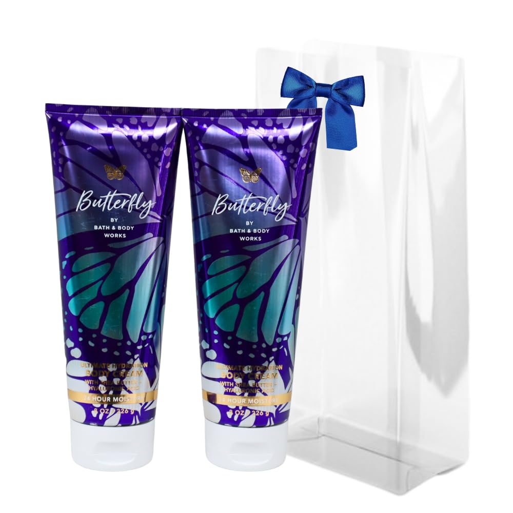 Bath & Body Works Butterfly gift set packaging with blue bow, gift-ready.