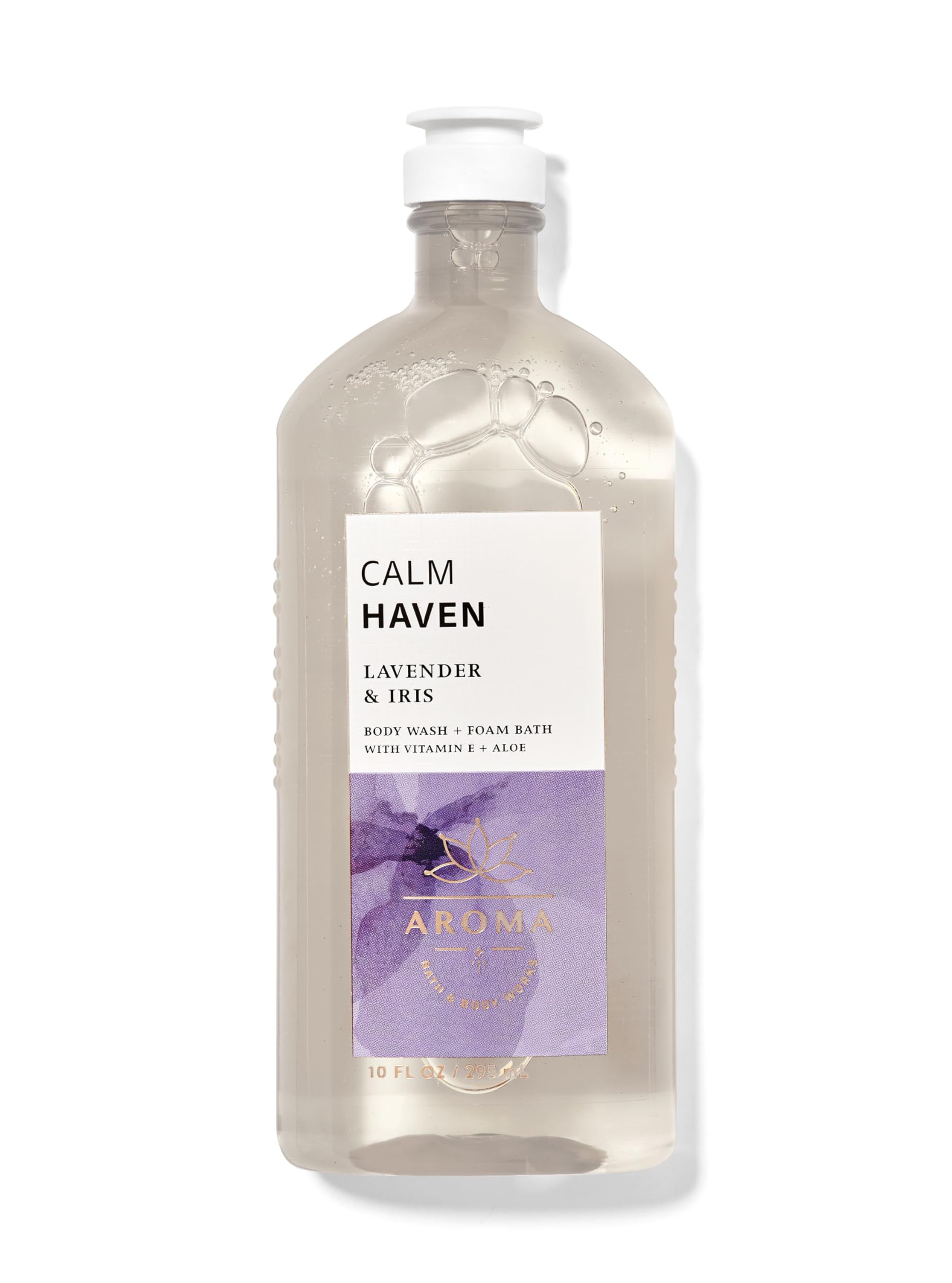 Bath & Body Works Calm Haven Lavender Iris bottle for a soothing shower ritual