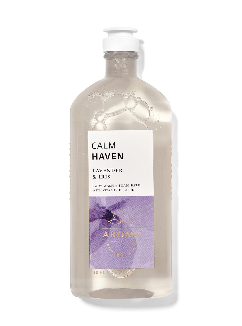Bath & Body Works Calm Haven Lavender Iris bottle for a soothing shower ritual