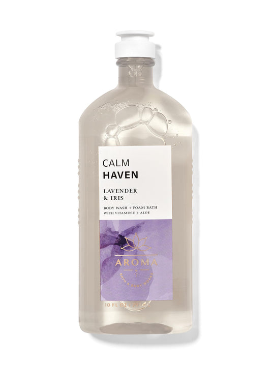 Bath & Body Works Calm Haven Lavender Iris bottle for a soothing shower ritual