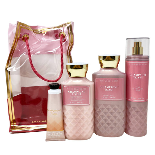 Bath & Body Works Champagne Toast gift bag with fragrance mist, great for spa-like refresh moments.