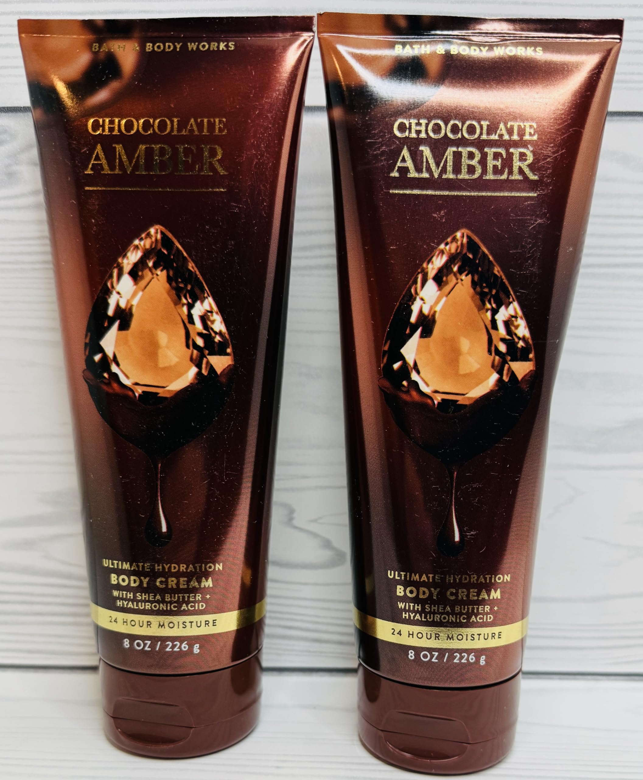 Bath & Body Works Chocolate Amber Ultimate Hydration Cream pack shows dual tubes for daily use.