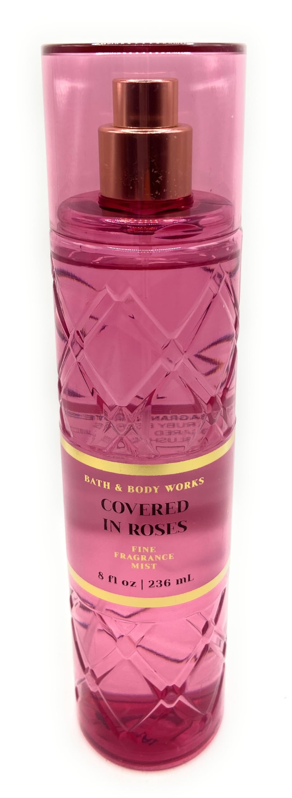 Bath and Body Works Covered In Roses fragrance mist packaging on display.
