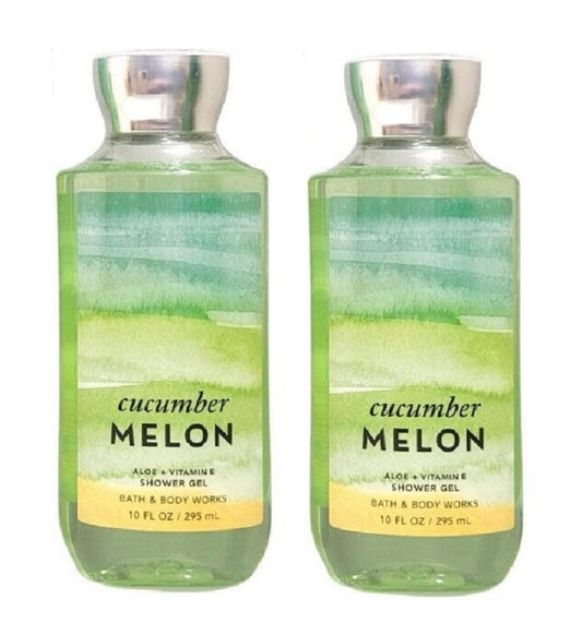 Bath & Body Works Cucumber Melon shower gel 2-pack back view, packaging emphasis.