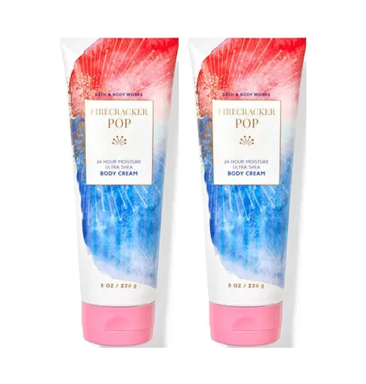 Bath and Body Works Firecracker Pop Ultra Shea Cream bottle for lasting moisture and soft skin