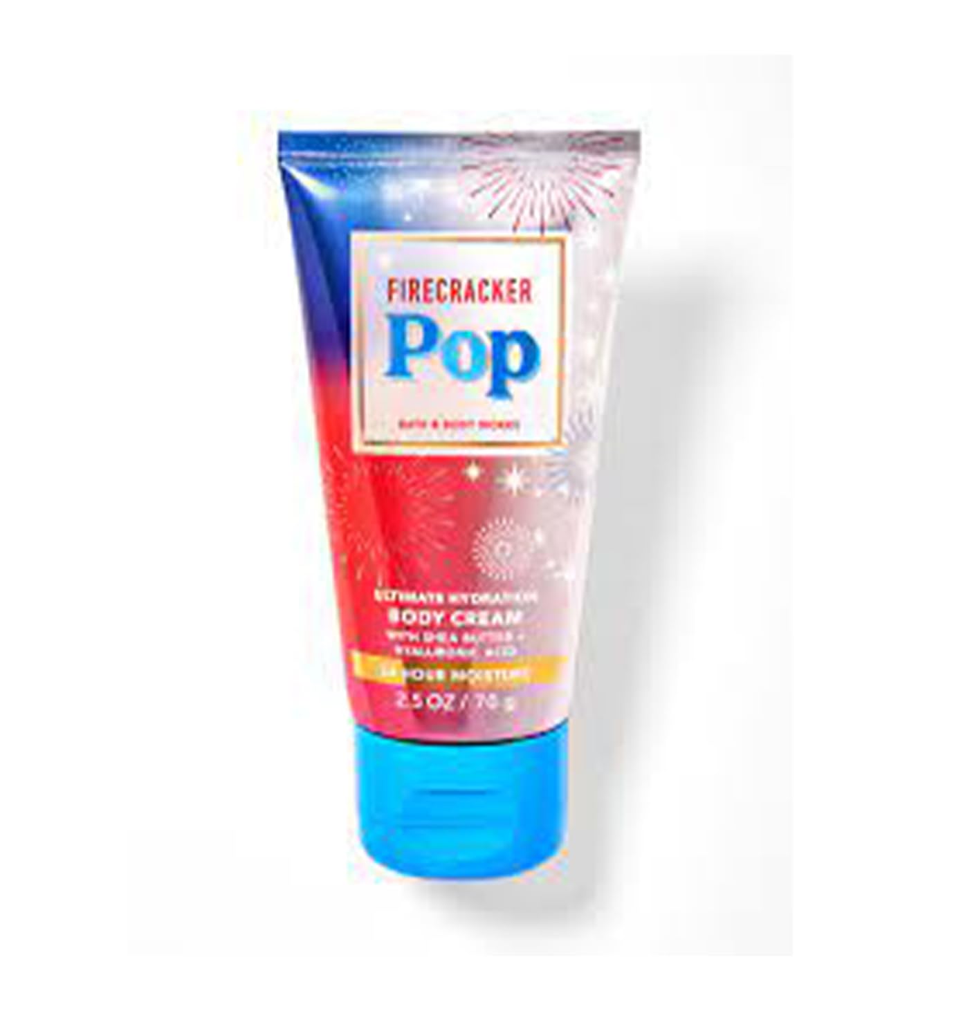 Bath and Body Works Firecracker Pop travel-size body cream bottle delivering all-day hydration.