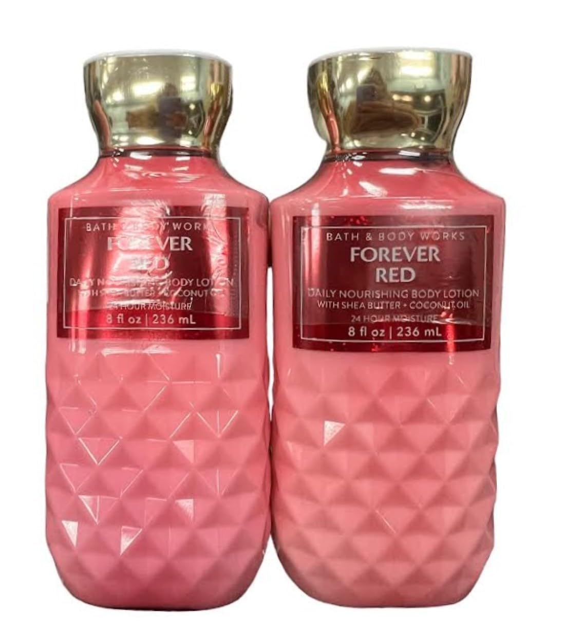 Bath & Body Works Forever Red lotion 8oz bottle two-pack for daily hydration.