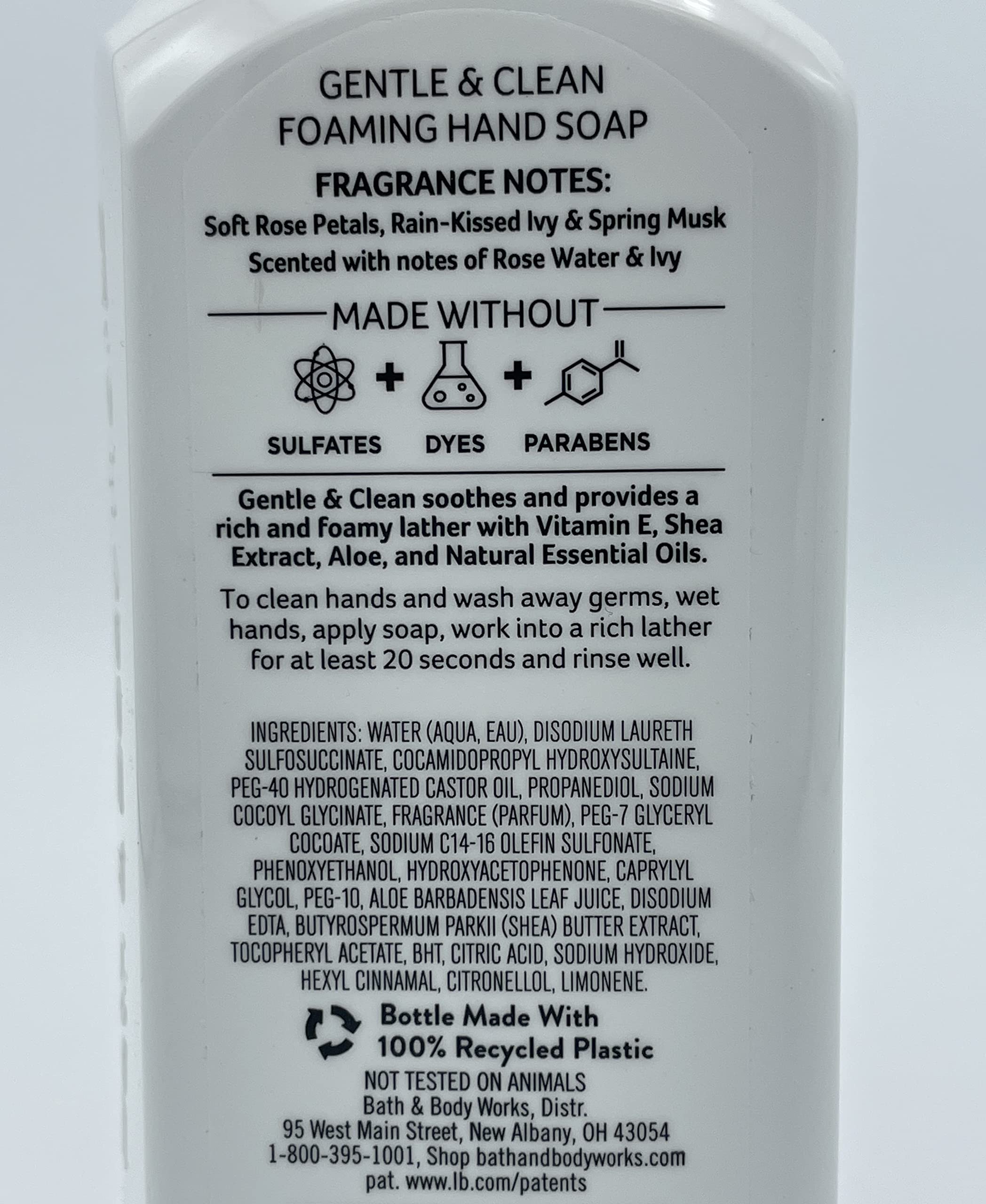 Bath & Body Works foaming hand soap lather close-up with Rose Water & Ivy for fresh cleansing.