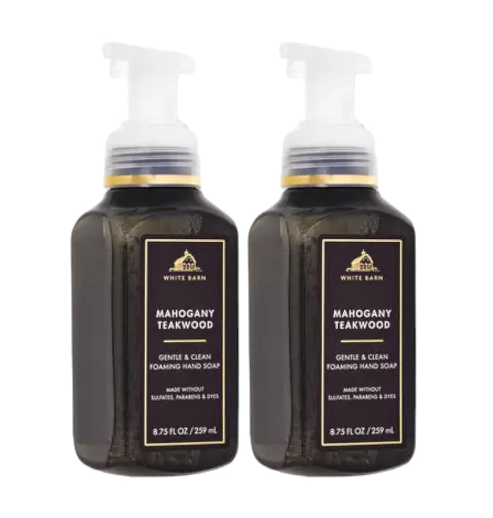 Bath & Body Works Gentle Foaming Hand Soap Mahogany Teakwood bottle with creamy foam for soft hands