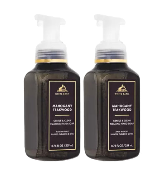 Bath & Body Works Gentle Foaming Hand Soap Mahogany Teakwood bottle with creamy foam for soft hands