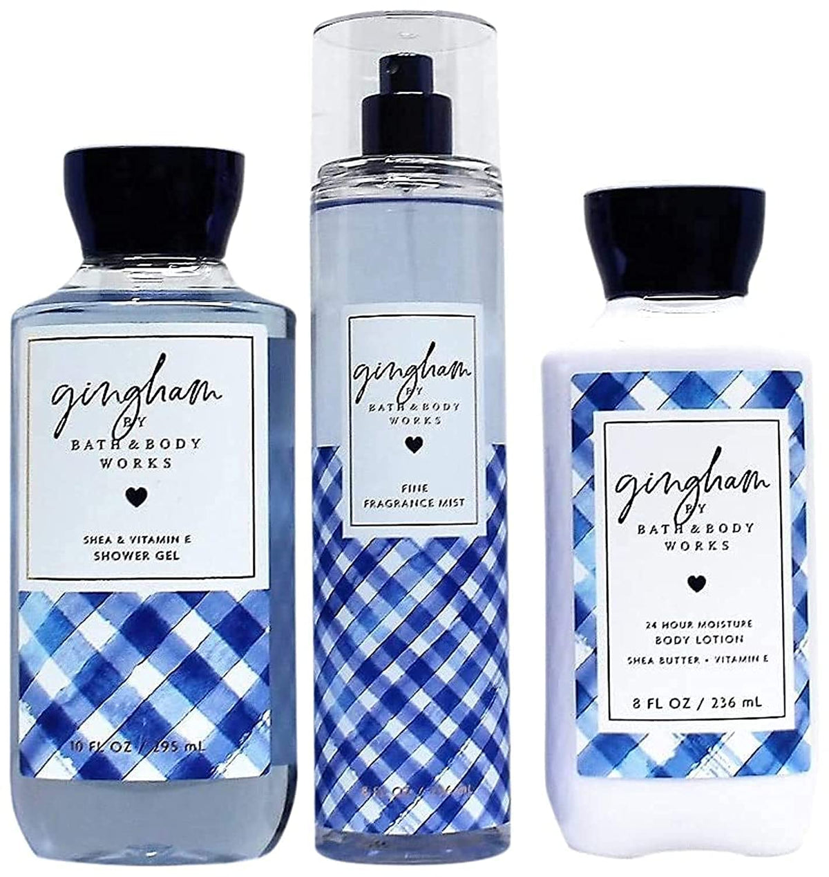 Bath & Body Works Gingham gift set packaging presented as a ready-to-gift trio