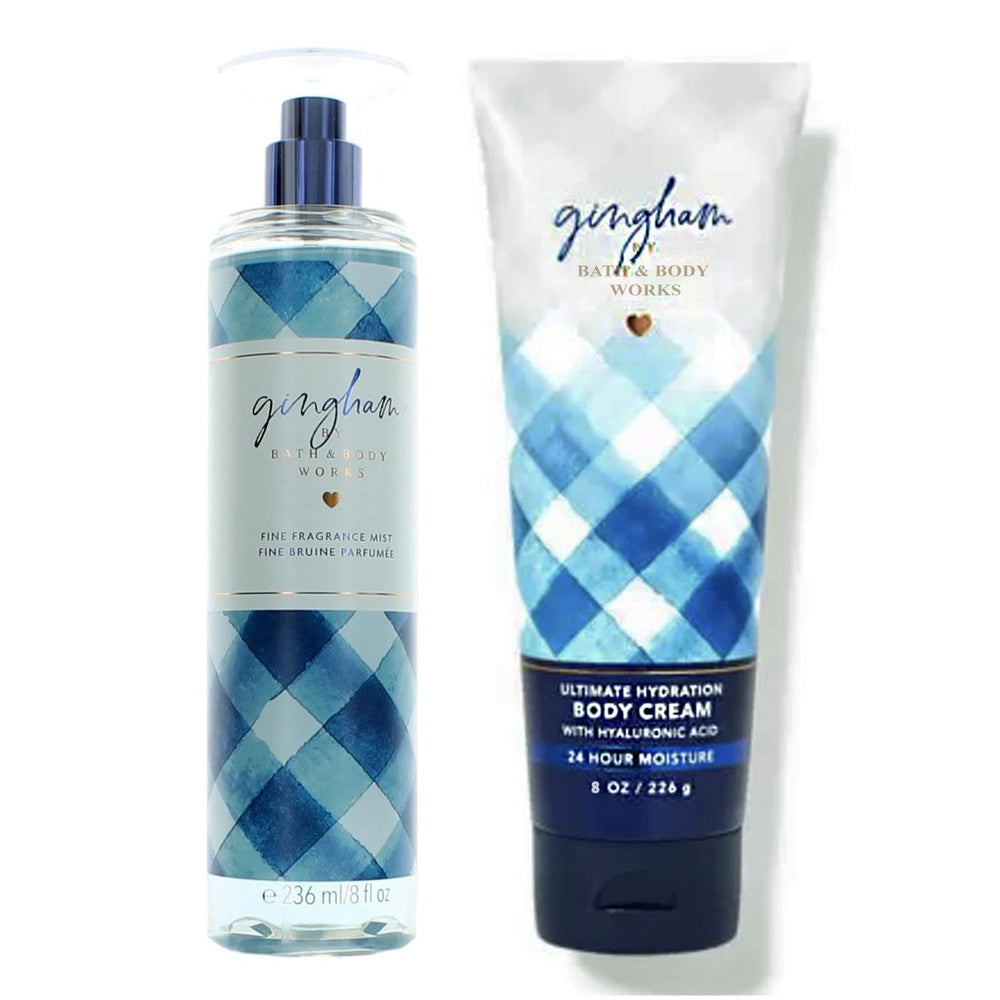 Bath & Body Works Gingham duo: 8 oz Ultra Shea Cream and Fragrance Mist for lasting hydration