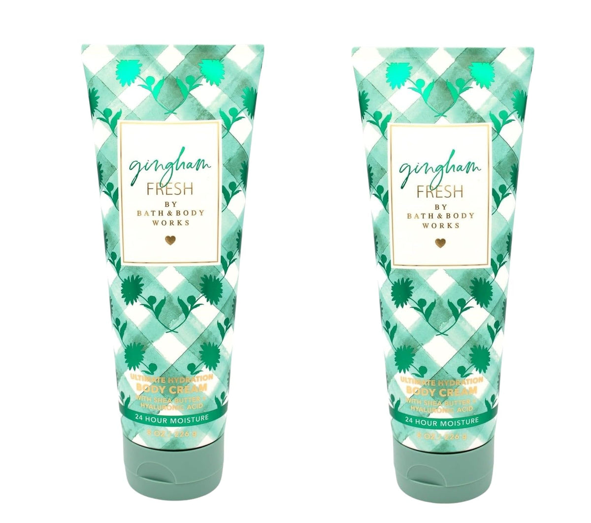 Bath & Body Works Gingham Fresh Ultimate Hydration Body Cream bottle closeup, rich moisture for dry skin.