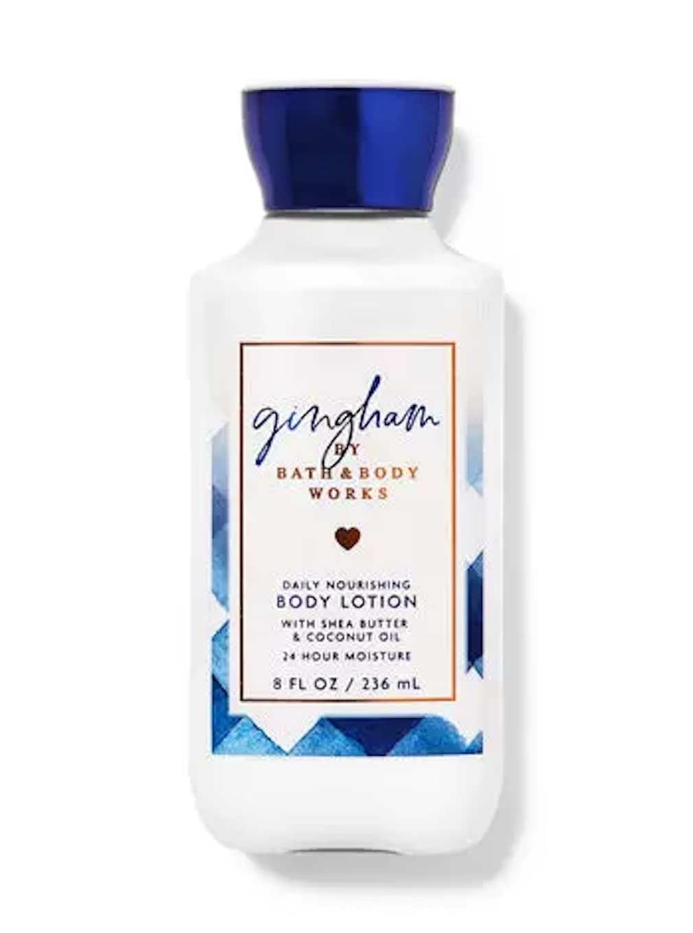 Bath & Body Works Gingham lotion set with 8 oz and two 4 oz bottles for lasting moisture.
