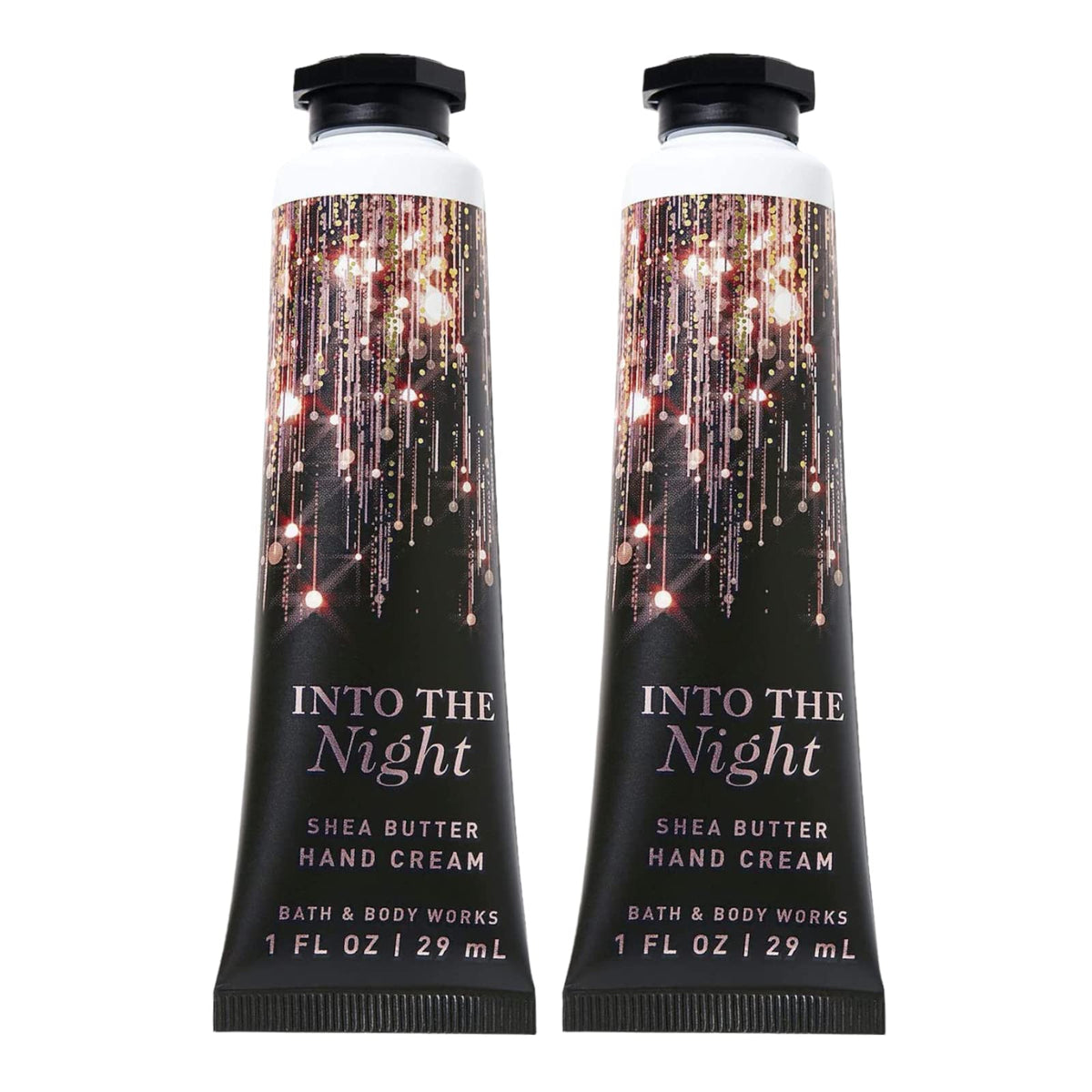 Bath & Body Works Into The Night hand cream tube showing hyaluronic hydration.