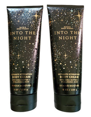 Bath and Body Works Into the Night hydrating body cream two-pack jar close-up for soft skin