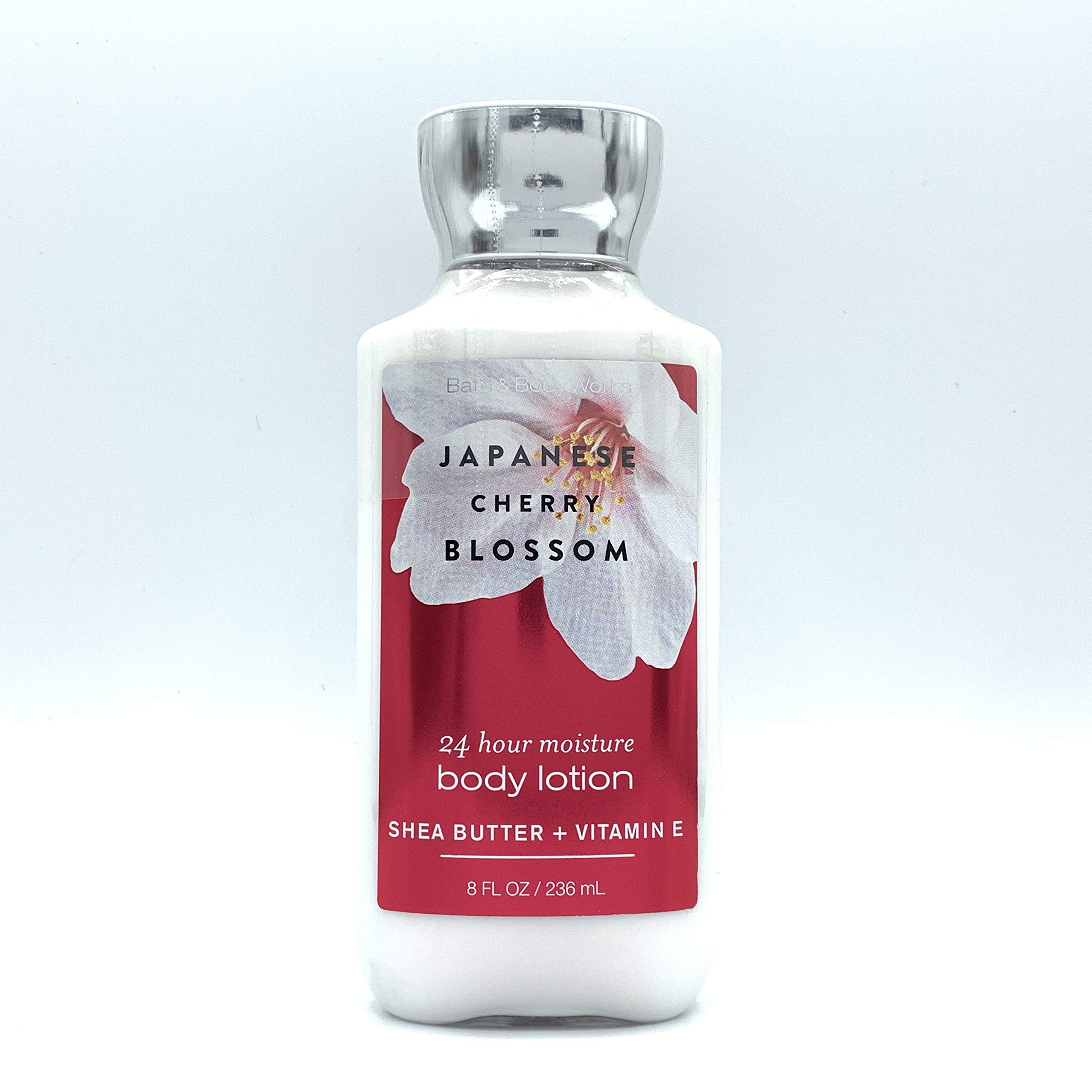 Bath & Body Works Japanese Cherry Blossom label close-up, packaging emphasizes fragrance branding.
