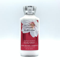 Bath & Body Works Japanese Cherry Blossom label close-up, packaging emphasizes fragrance branding.