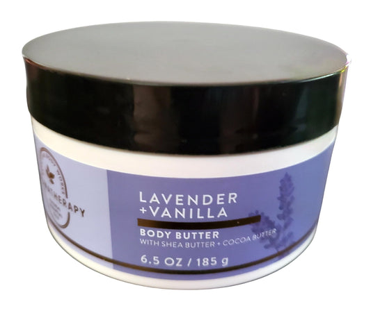 Bath and Body Works Lavender Vanilla Aromatherapy Body Butter jar close-up for intense moisture