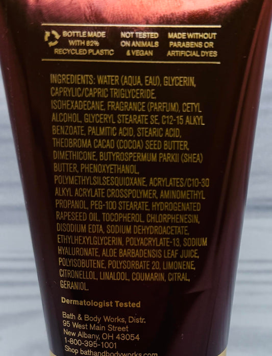 Mahogany Teakwood travel-size cream packaging back label highlights 24-hour hydration