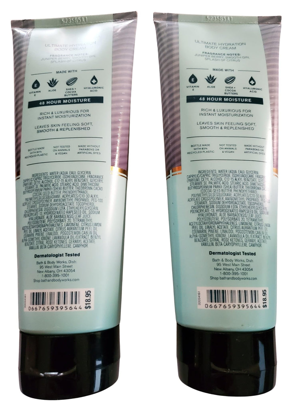 Distiller's Gin body cream 2-pack back view showing packaging and scent