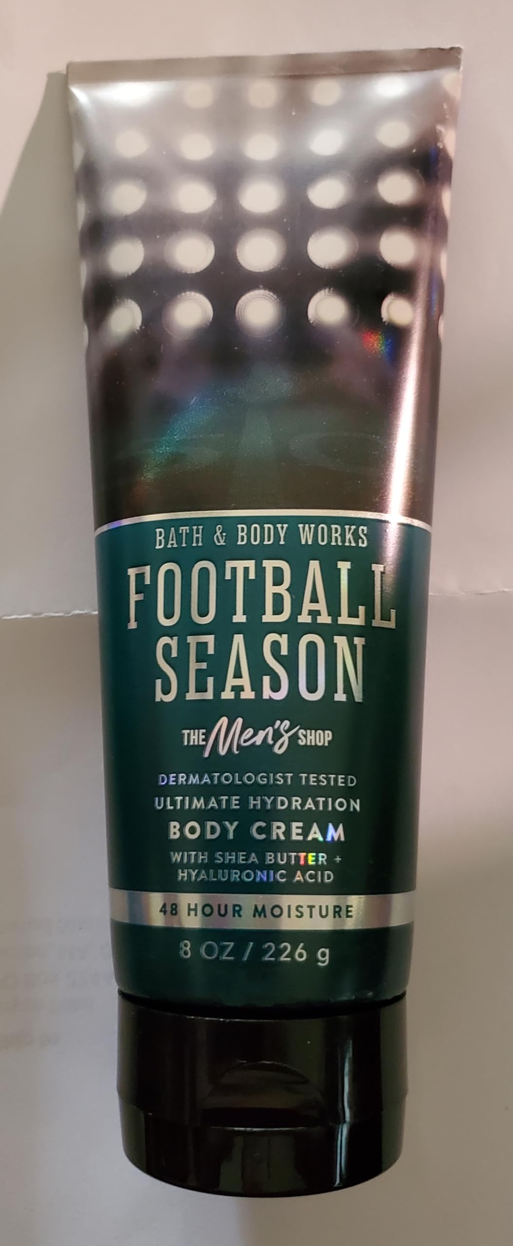 Bath and Body Works Men's Football Season body cream jar provides deep hydration.