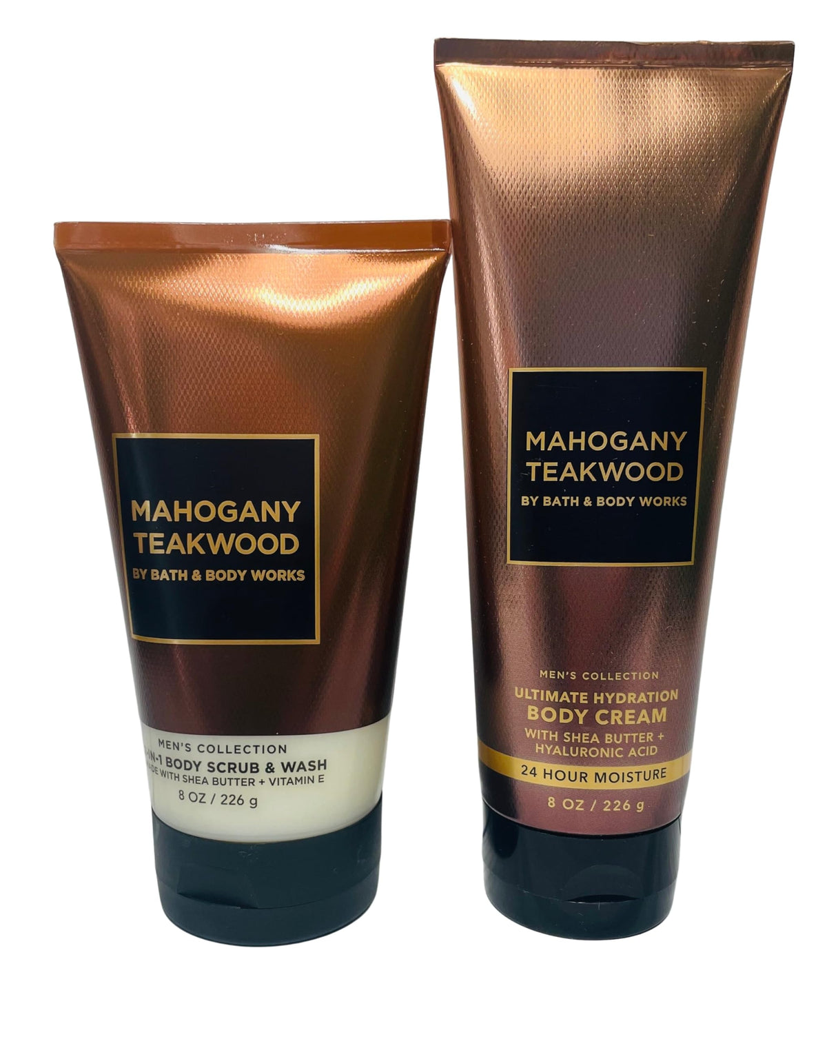 Bath & Body Works Men's Mahogany Teakwood body scrub exfoliates and smooths skin.