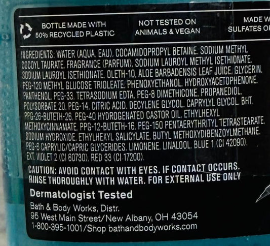 Bath & Body Works Men's Ocean bar soap highlights hydrating cleansing for skin and scent