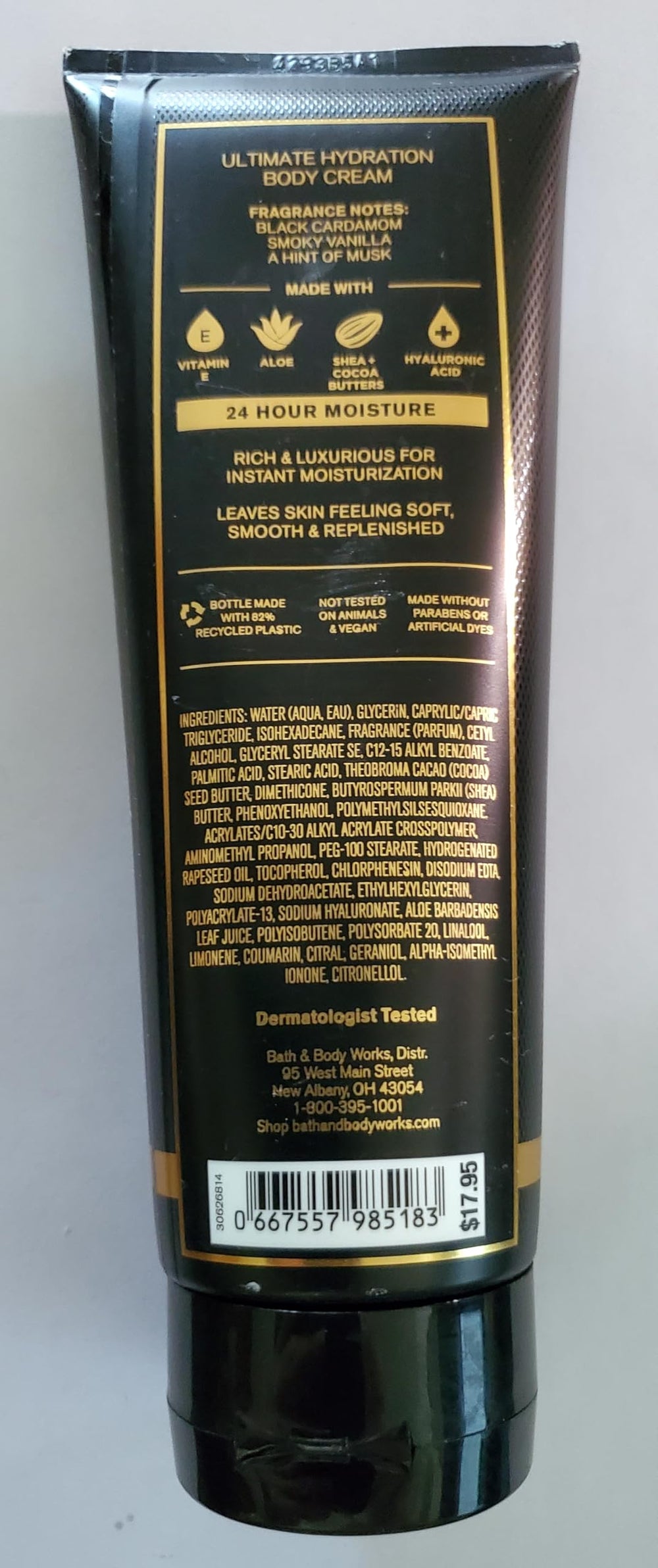 Bath & Body Works Noir ingredients panel with vitamins and hydrators