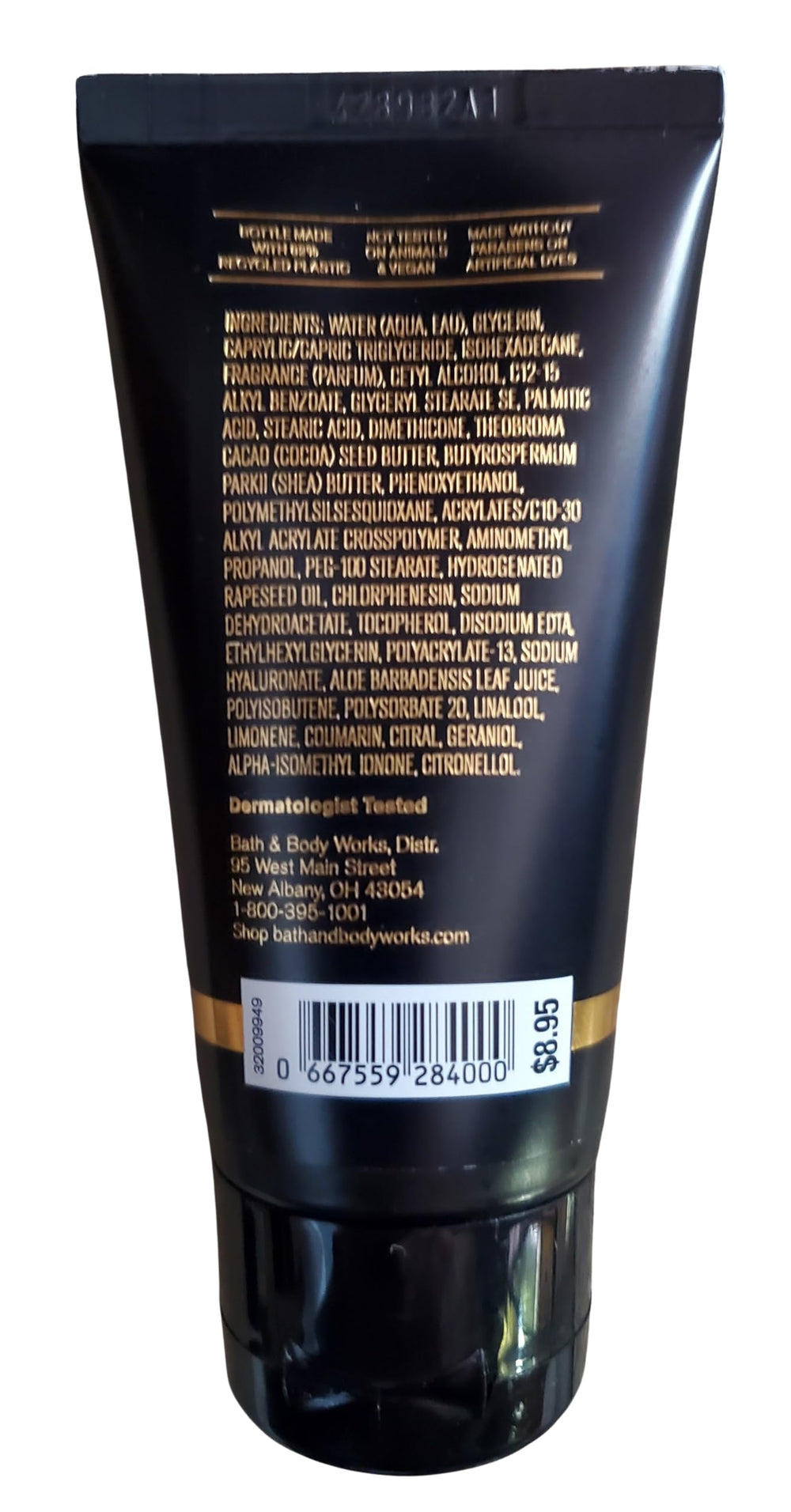 Bath & Body Works Noir packaging display, compact 2.5 oz cream for travel and daily use.